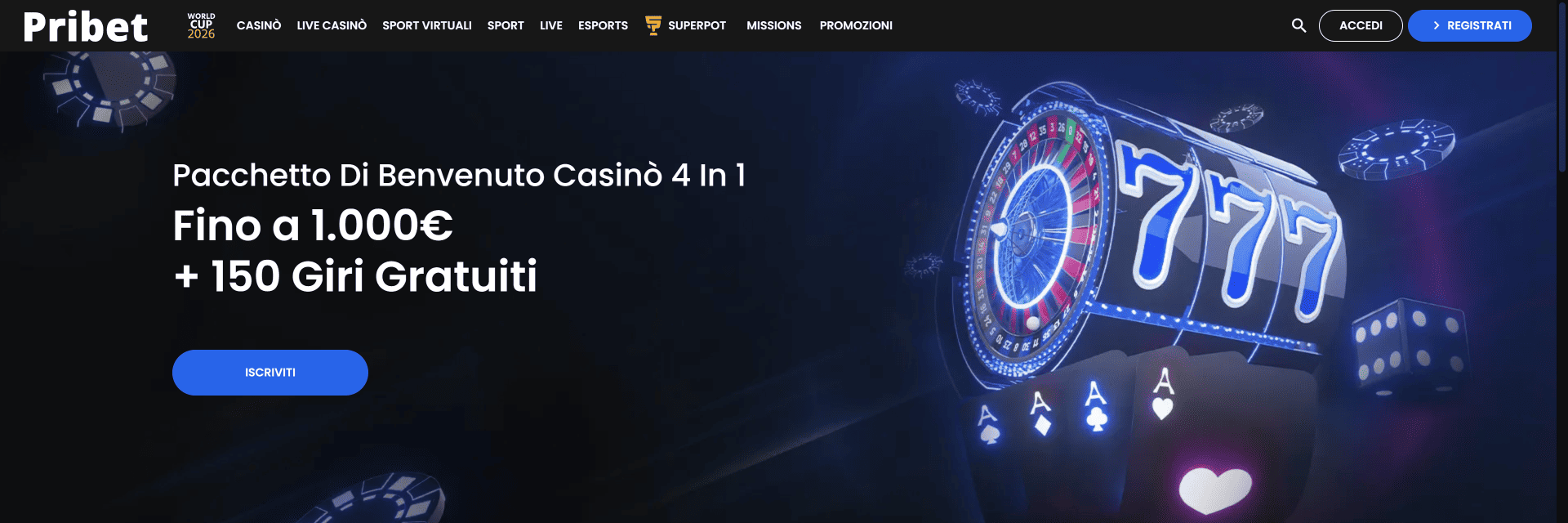 Screenshot of the Pribet Casino website